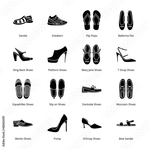 Shoes and Boots Glyph Icons - Solid, Vectors