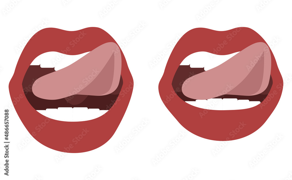 Smiling woman's mouth with tongue hanging up, flat design Smiling woman's mouth with tongue hanging up, flat design