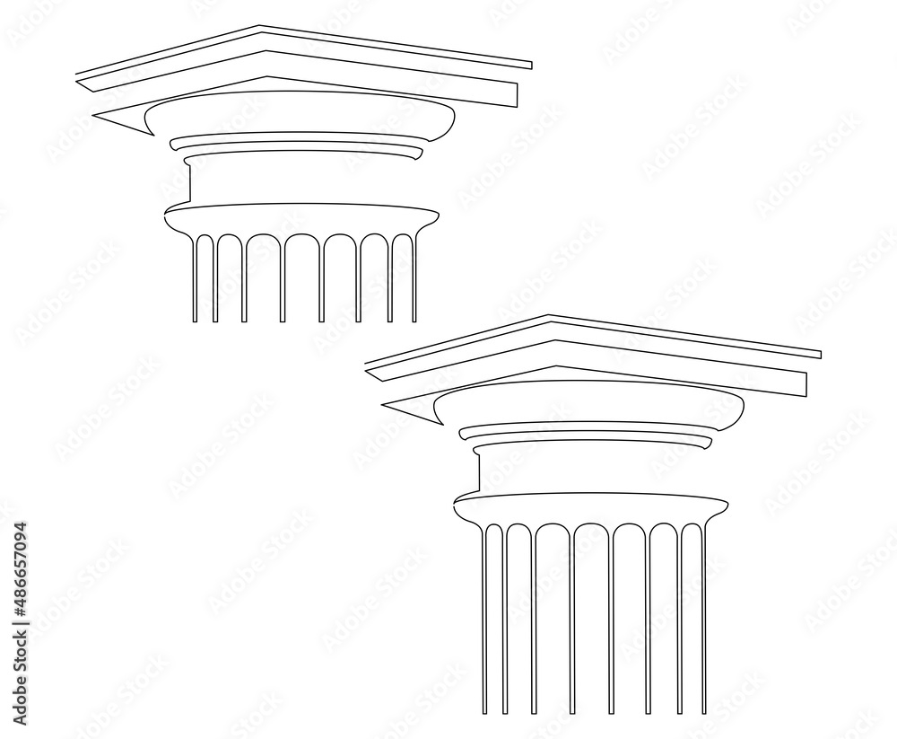 Doric capital, classical Greek architectural order. Continuous line drawing illustration