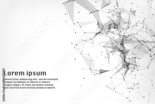 Minimal Futuristic Geometric Pattern Technology Connection Spider Web, Molecule Structure Connection Background Vector. Grey Scale Copy Space for Digital Infographic Work Texture Illustration.