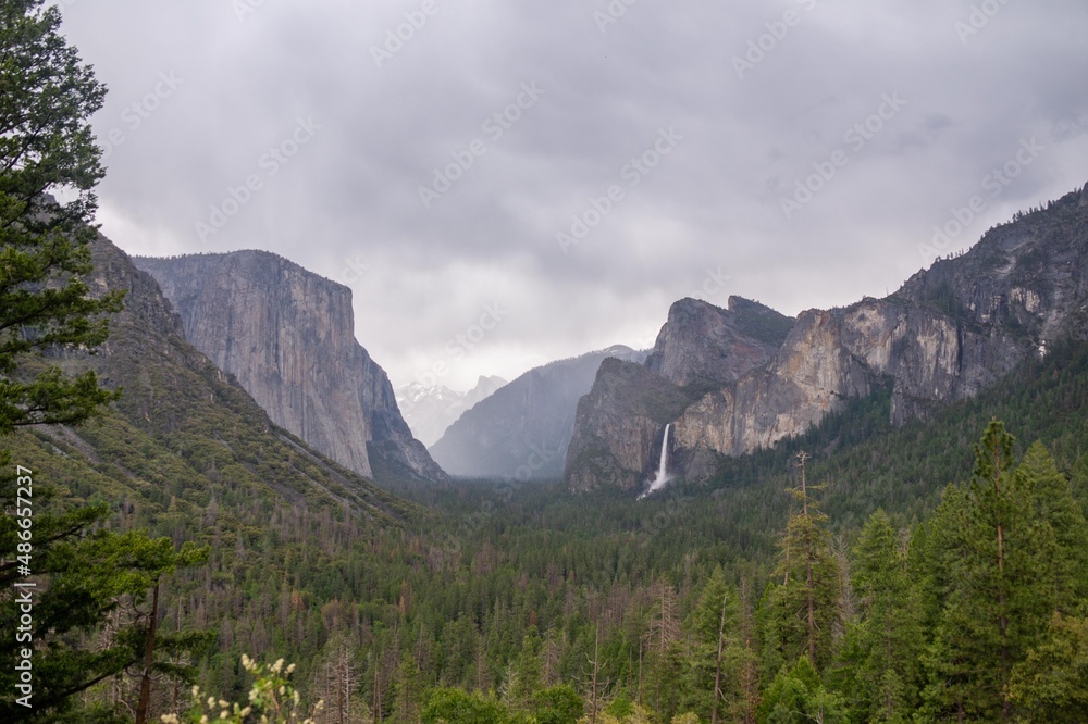 Beautiful view  in Yosemite National Park on a rainy day, California, USA