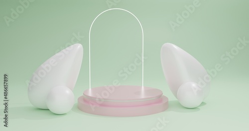 3d rendered murbel stone with pink stage for product advertisement. © Aupurbo