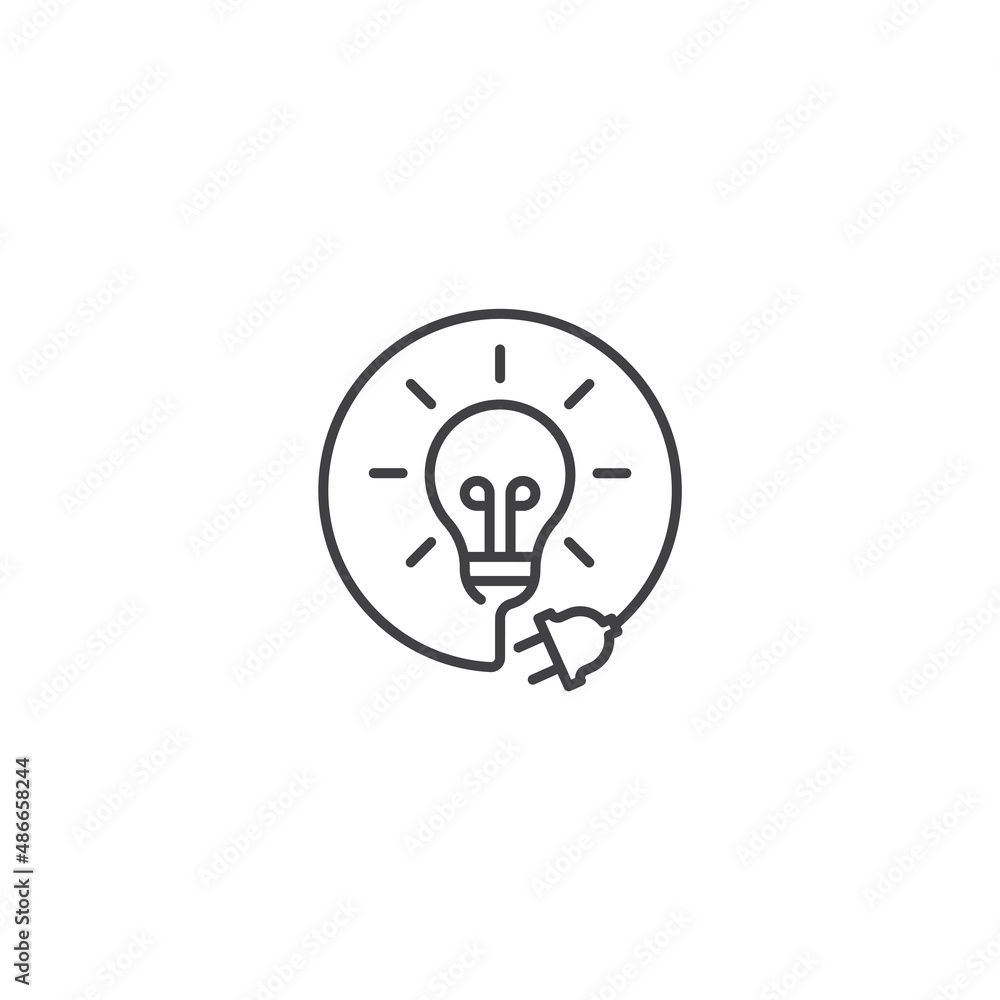 Charge idea, light bulb with energy plug. Vector icon outline template Charge idea, light bulb with energy plug. Vector icon outline template