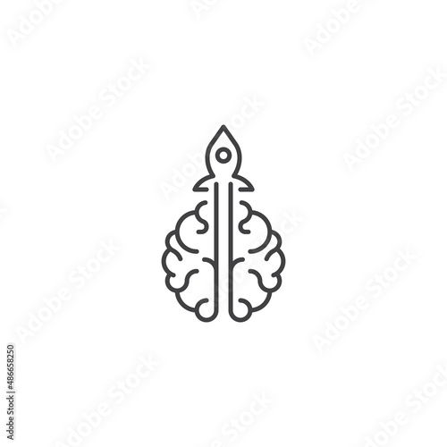 Fast thinking, brain rocket, smart rocket. Vector logo icon outline template
