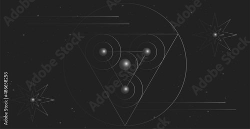 Abstract mystical shapes on a black background. Esoteric symbols, imitation of planets.