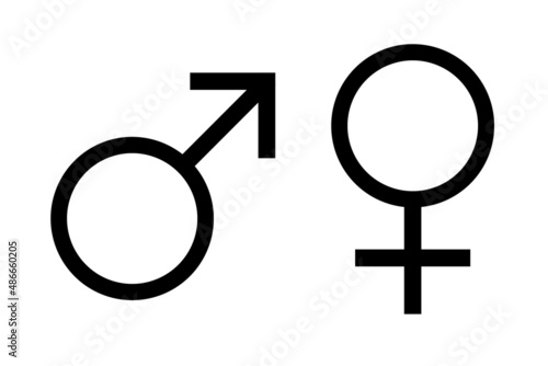 Black symbols for male and female, two icons for man and woman isolated on white background