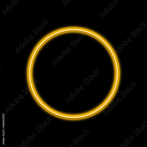 Yellow neon ring on a black background. 3D rendering
