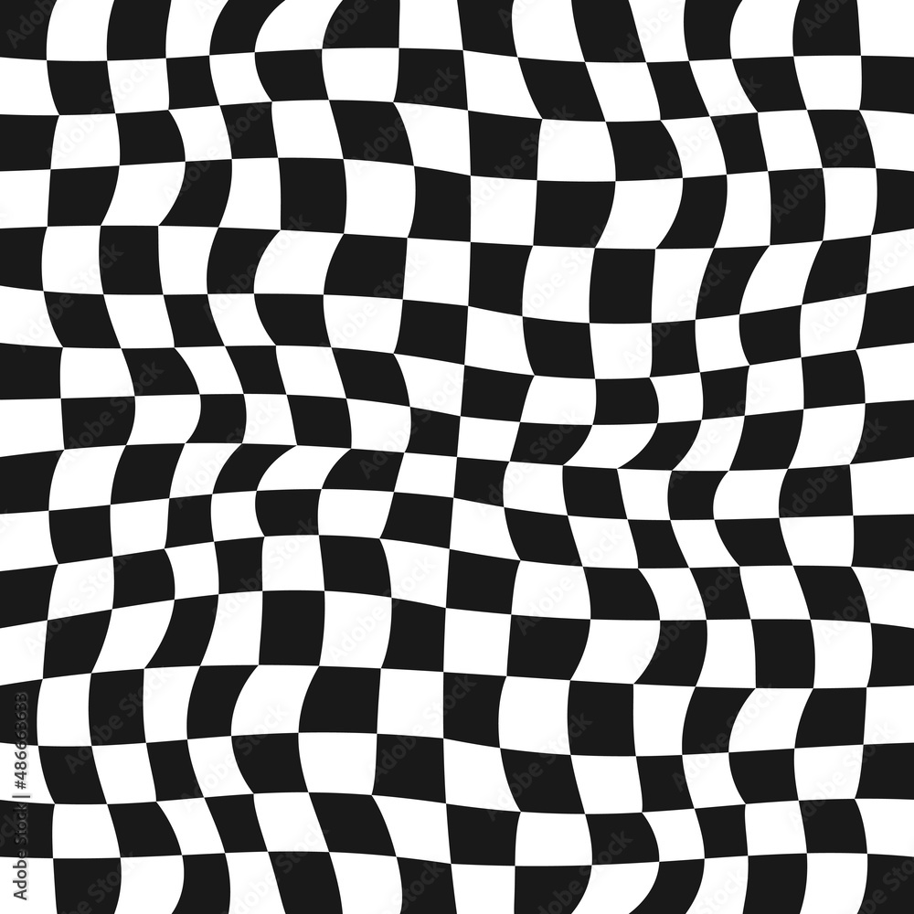 Race flag or checkerboard wavy pattern. Vector squared cells pattern.