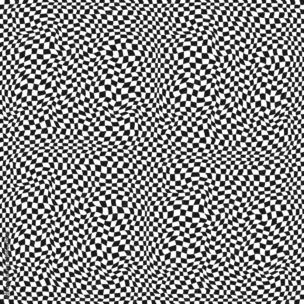Large canvas checker pattern. Vector repeated wavy twisted squares chess. Large canvas checker pattern. Vector repeated wavy twisted squares chess.