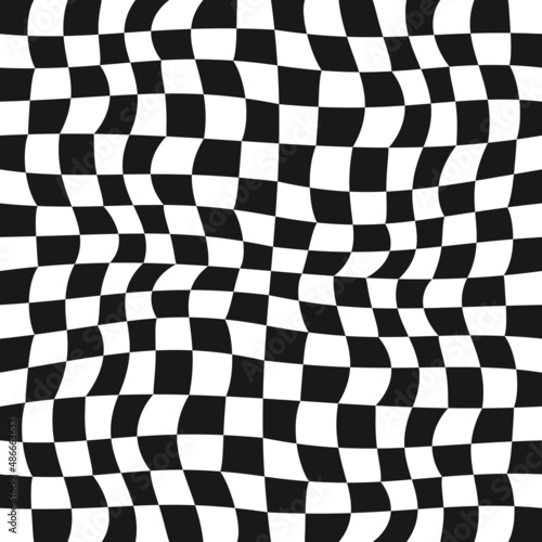 Race flag or checkerboard wavy pattern. Vector squared cells pattern.