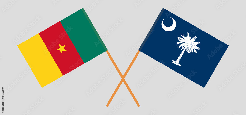 Crossed flags of Cameroon and The State of South Carolina. Official colors. Correct proportion Crossed flags of Cameroon and The State of South Carolina. Official colors. Correct proportion