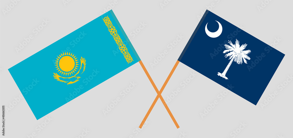 Crossed flags of Kazakhstan and The State of South Carolina. Official colors. Correct proportion Crossed flags of Kazakhstan and The State of South Carolina. Official colors. Correct proportion