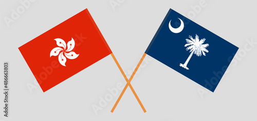 Crossed flags of Hong Kong and The State of South Carolina. Official colors. Correct proportion