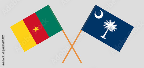 Crossed flags of Cameroon and The State of South Carolina. Official colors. Correct proportion