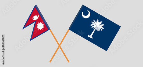 Crossed flags of Nepal and The State of South Carolina. Official colors. Correct proportion