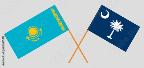 Crossed flags of Kazakhstan and The State of South Carolina. Official colors. Correct proportion