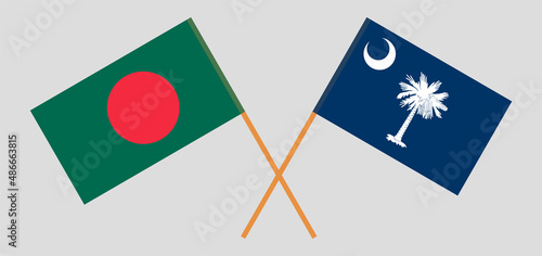 Crossed flags of Bangladesh and The State of South Carolina. Official colors. Correct proportion