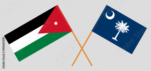 Crossed flags of Jordan and The State of South Carolina. Official colors. Correct proportion