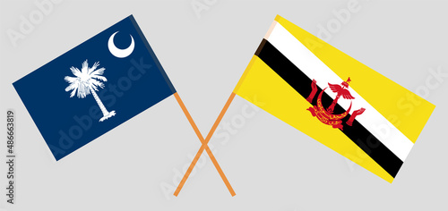 Crossed flags of The State of South Carolina and Brunei. Official colors. Correct proportion