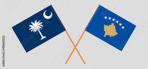 Crossed flags of The State of South Carolina and Kosovo. Official colors. Correct proportion