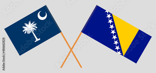 Crossed flags of The State of South Carolina and Bosnia and Herzegovina. Official colors. Correct proportion