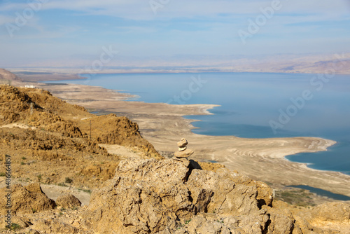Top view from Masada fortress to the Judean desert and the Dead Sea. High quality photo photo