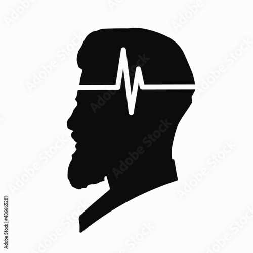 Illustration of human brain encephalography medical vector icon on human head isolated on white background. Stroke, epilepsy and Alzheimer s awareness, seizure disorder, stroke, ADHD