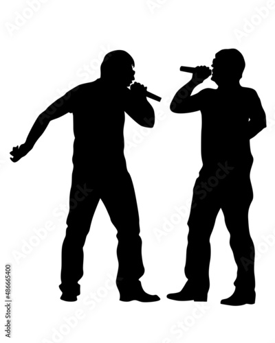 Singers man and women in rap style on white background