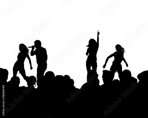 Singers man and women in rap style on white background