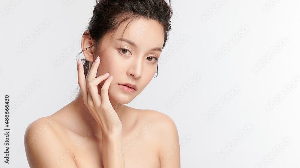 Beautiful young asian woman with clean fresh skin on white background, Face care, Facial treatment, Cosmetology, beauty and spa, Asian women portrait.