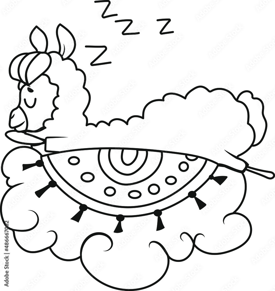 coloring book cute llama sleeps on a cloud with a plaid coloring book cute llama sleeps on a cloud with a plaid