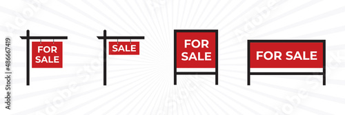 Set of Various Vector Real Estate Signs - Blank, For Sale By Owner, For Sale, For Rent and For Lease.