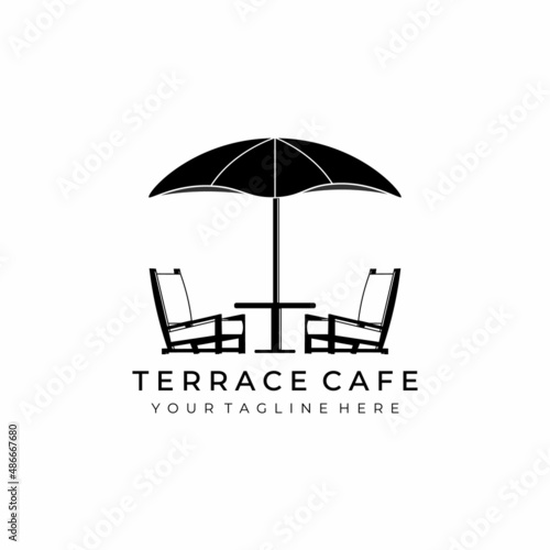 terrace cafe logo line art vector illustration design creative nature minimalist monoline outline linear simple modern