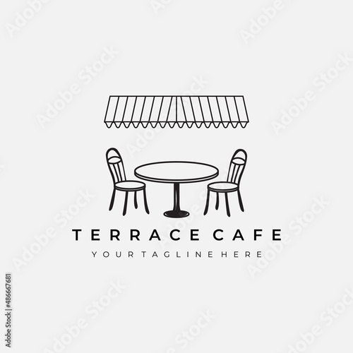 terrace cafe logo line art vector illustration design creative nature minimalist monoline outline linear simple modern