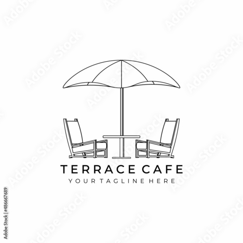 terrace cafe logo line art vector illustration design creative nature minimalist monoline outline linear simple modern