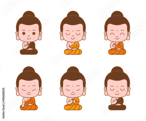Little buddha cartoon character meditation outline