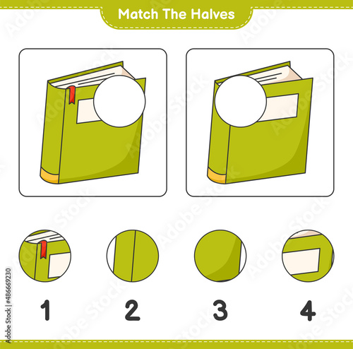 Match the halves. Match halves of Book. Educational children game, printable worksheet, vector illustration