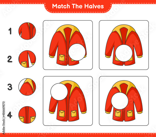 Match the halves. Match halves of Warm Clothes. Educational children game, printable worksheet, vector illustration