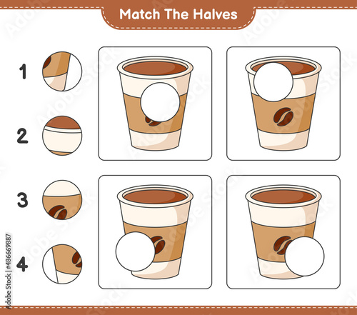 Match the halves. Match halves of Coffee Cup. Educational children game  printable worksheet  vector illustration