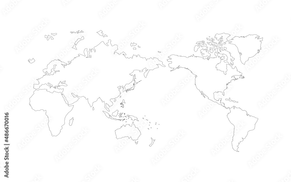 世界地図　線画　ベクター素材