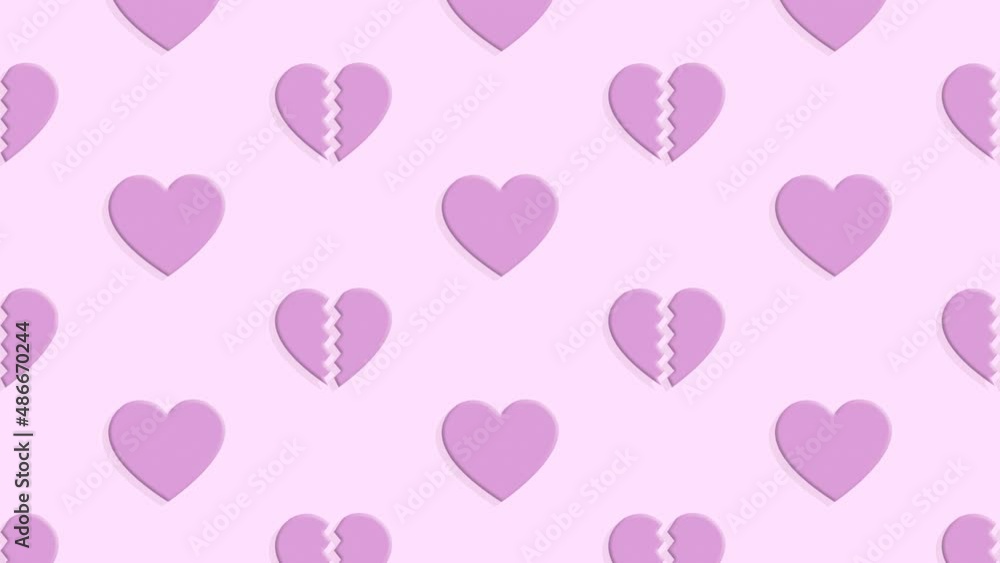 Stop motion animation A pattern of broken very peri hearts change in turn on a purple background Stop motion animation A pattern of broken very peri hearts change in turn on a purple background