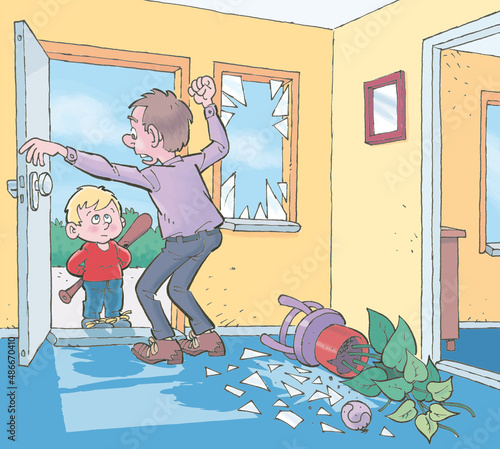 child broke window