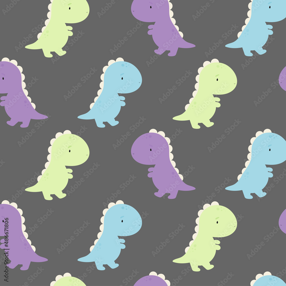 Obraz premium Vector seamless pattern with Cute Dinosaur. For greeting card, posters, banners, books, printing on the pack, printing on clothes, fabric, wallpaper.