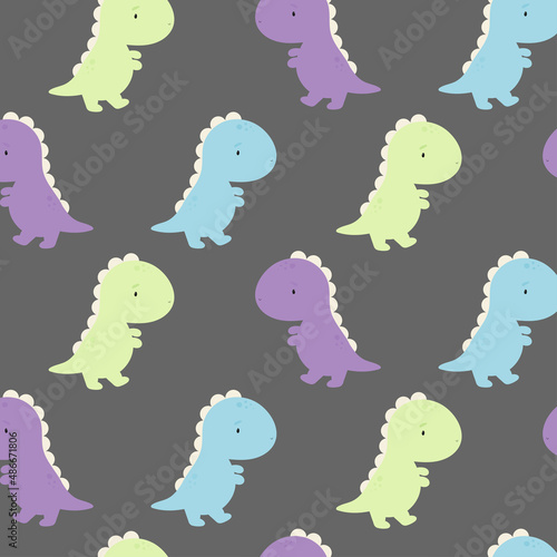Vector seamless pattern with Cute Dinosaur. For greeting card, posters, banners, books, printing on the pack, printing on clothes, fabric, wallpaper. 