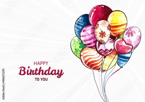 Canvas Print Beautiful flying colorful balloons happy birthday watercolor background