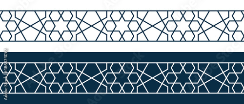 Set of borders of Islamic pattern for Ramadan greetings cards and templates. Vector illustration.