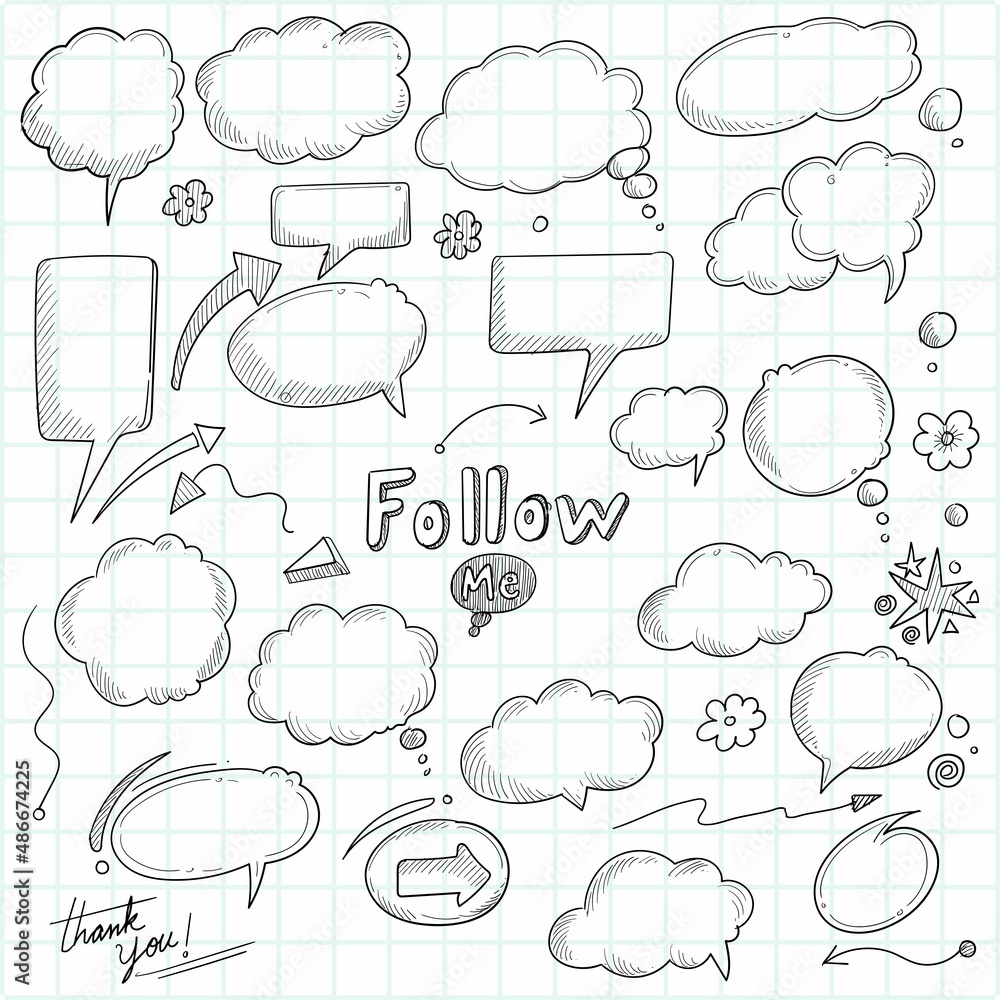 Fototapeta premium Beautiful hand drawn sketch speech bubble set design