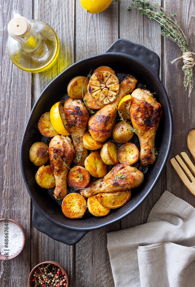 Baked chicken legs with potatoes and lemon. Recipe. Baked chicken legs with potatoes and lemon. Recipe.
