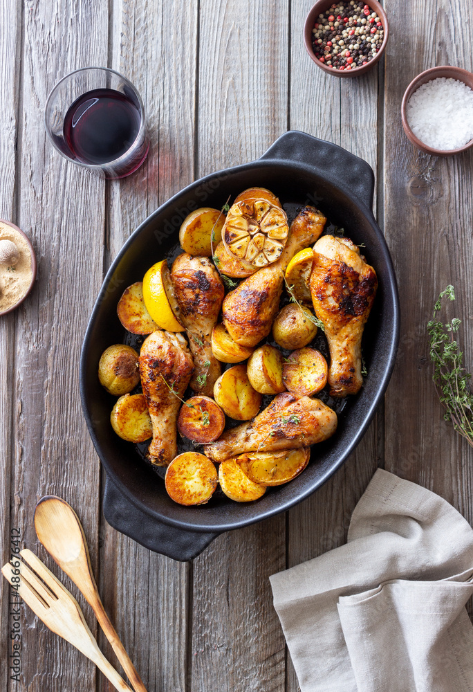 Baked chicken legs with potatoes and lemon. Recipe. Baked chicken legs with potatoes and lemon. Recipe.