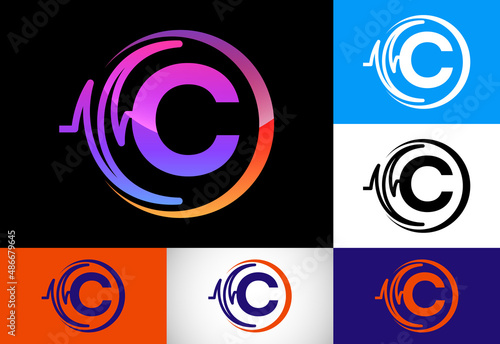 Initial C monogram with health Pulse. Heartbeat logo design. Logo for medical or health business